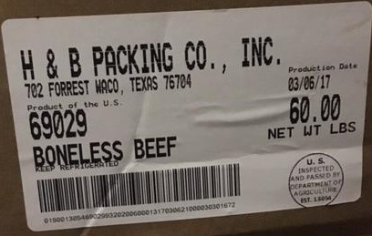 Label for H&B Packing beef recall.