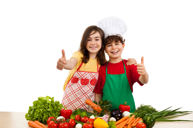 Kids with fruits and vegetables