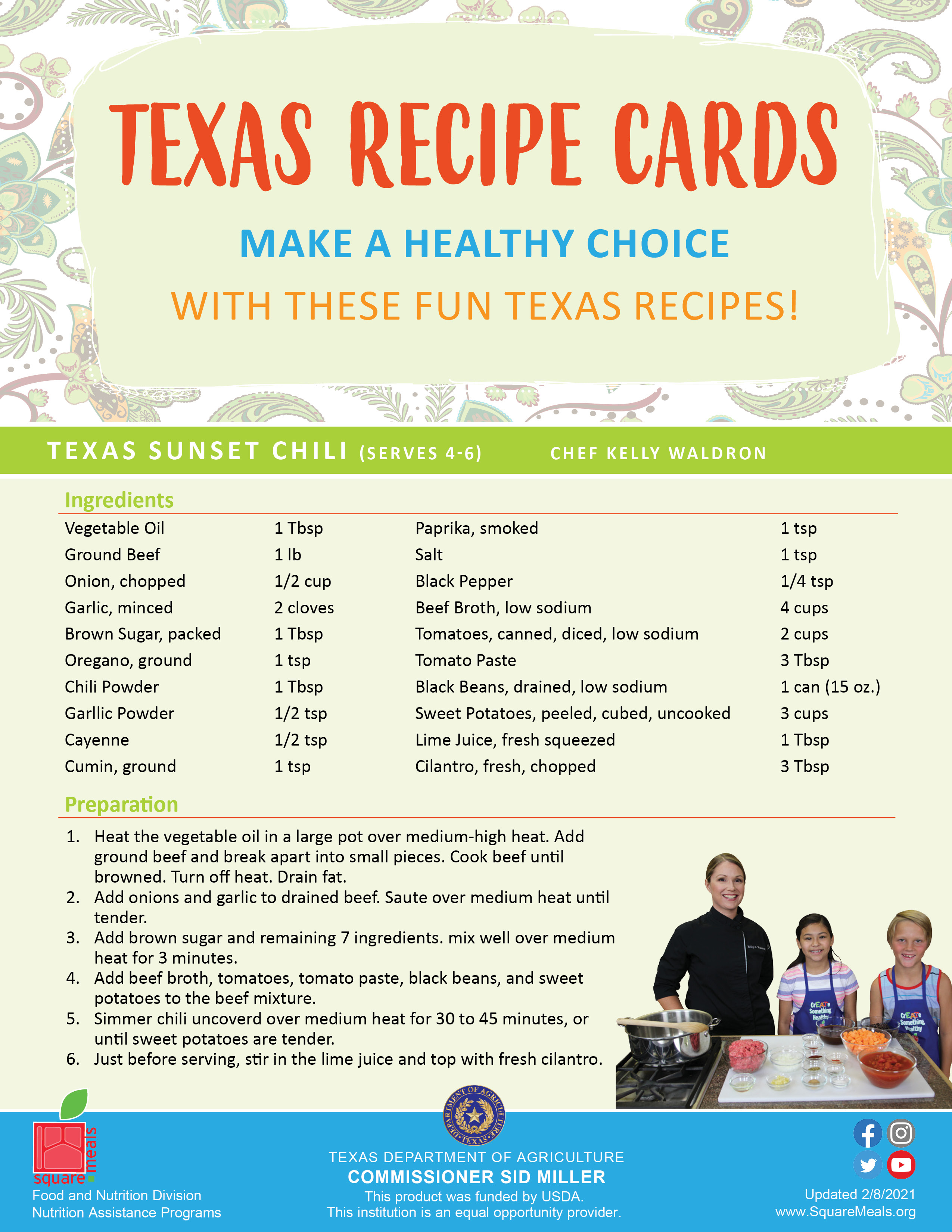 Recipe Card - Texas Twisted Tostada, Texas World Tacos and Texas Sunset Chili