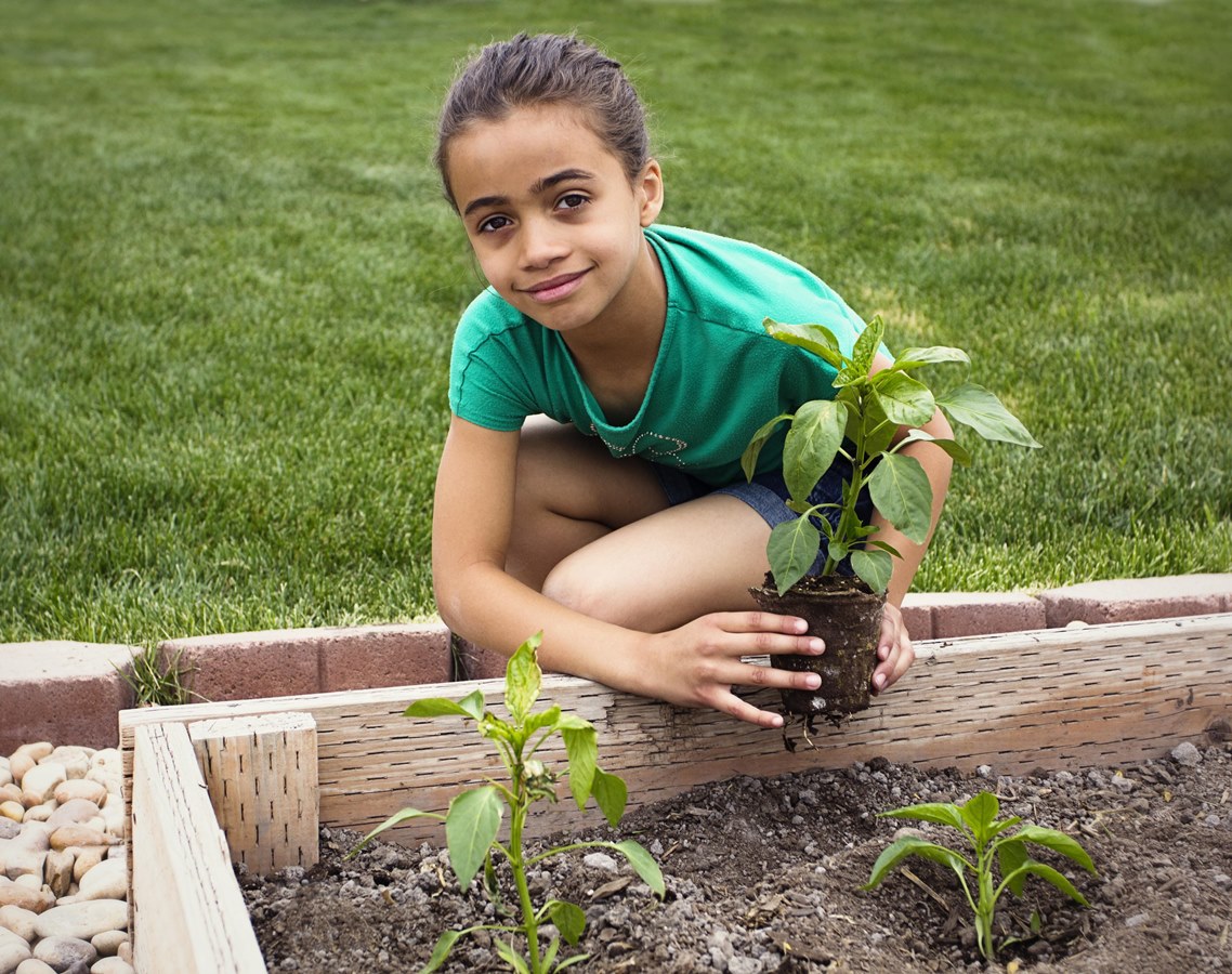 Girl Planting in a Garden