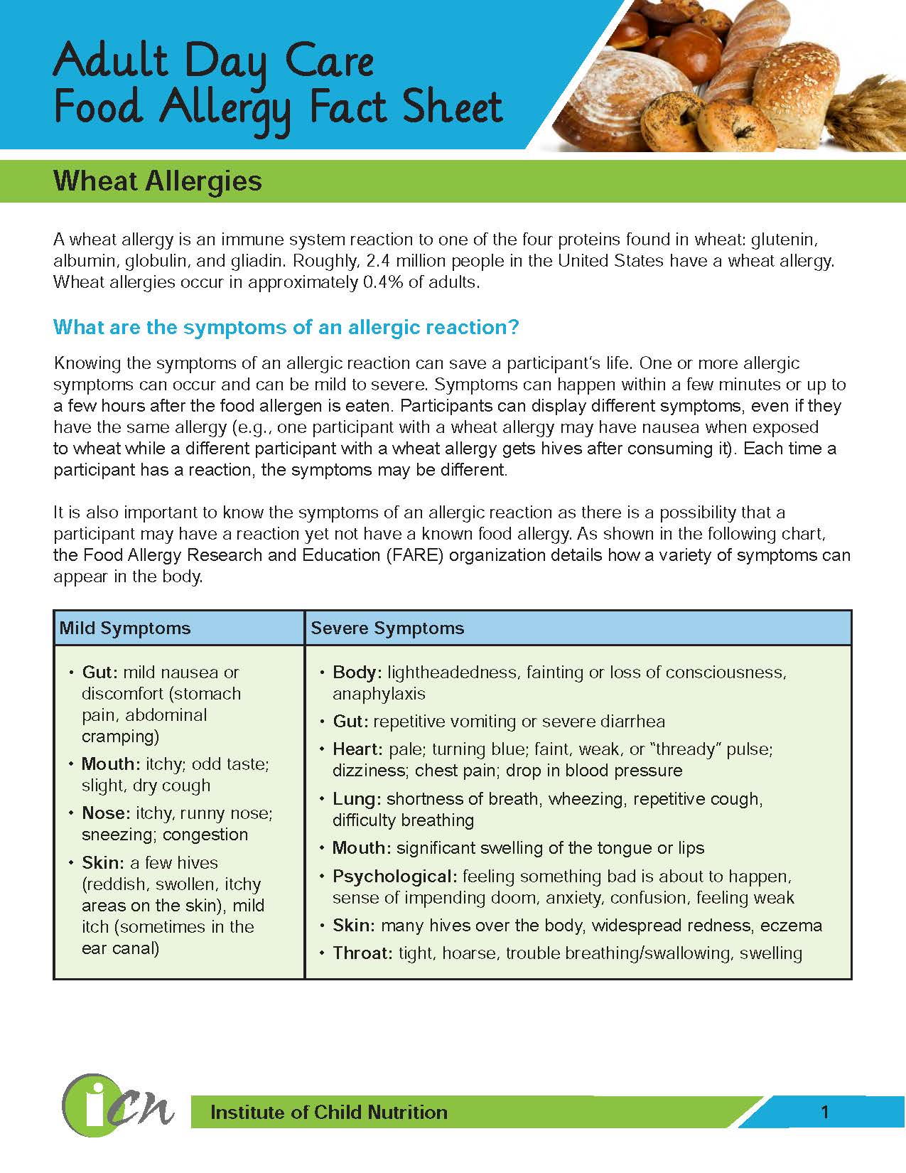 Adult Day Care Food Allergen Fact Sheets